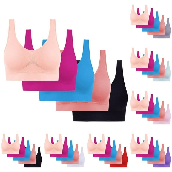 Women's Workout Sports Bra Ultra-Comfort Wireless Seamless Racerback Bra Breathable Light Lift Tank Style 5-Pack Black (L)