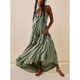 thumbnail image 2 of Biekopu Women Cami Long Dress Elegant Solid Color V Neck Halter Neck Party Dress Flowy Sleeveless Backless Dress, 2 of 7
