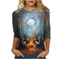 thumbnail image 2 of Xdegoge Halloween 3/4 Sleeve Tops for Women Witch Pumpkin Graphic Shirts Crewneck Tunic T Shirts Spooky Season Shirt Holiday Party Loose Casual Blouses, 2 of 4