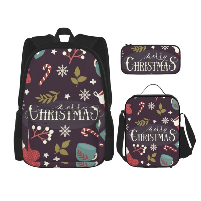 Balery Merry Christmas Mochila escolar 3 en 1 para niños: mochila resistente con lonchera térmica y estuche para lápices. Mochila escolar para niños y niñas.