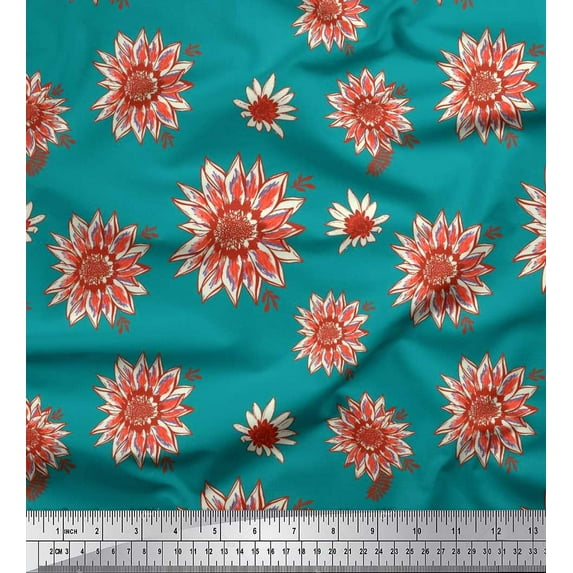 Soimoi Crepe Silk Fabric Sunflower Floral Printed Craft Fabric by the Yard 42 Inch Wide