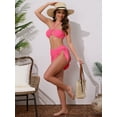 thumbnail image 5 of DARING DIVA Women's Rope Circle Halter Ribbed Bikini Set X-Small Rose Red, 5 of 6