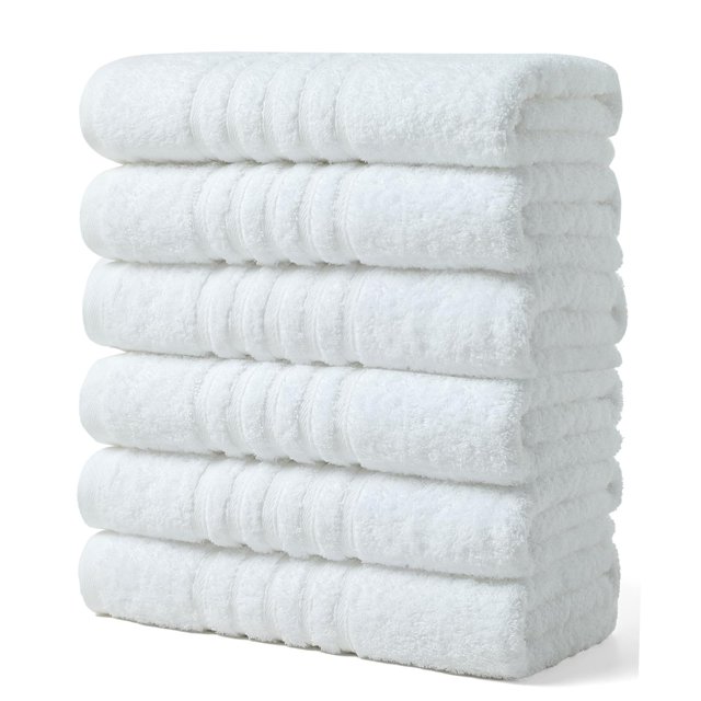 Paquete de 6 toallas de baño Aibaser, 100% algodón, 60 x 120 cm, color blanco