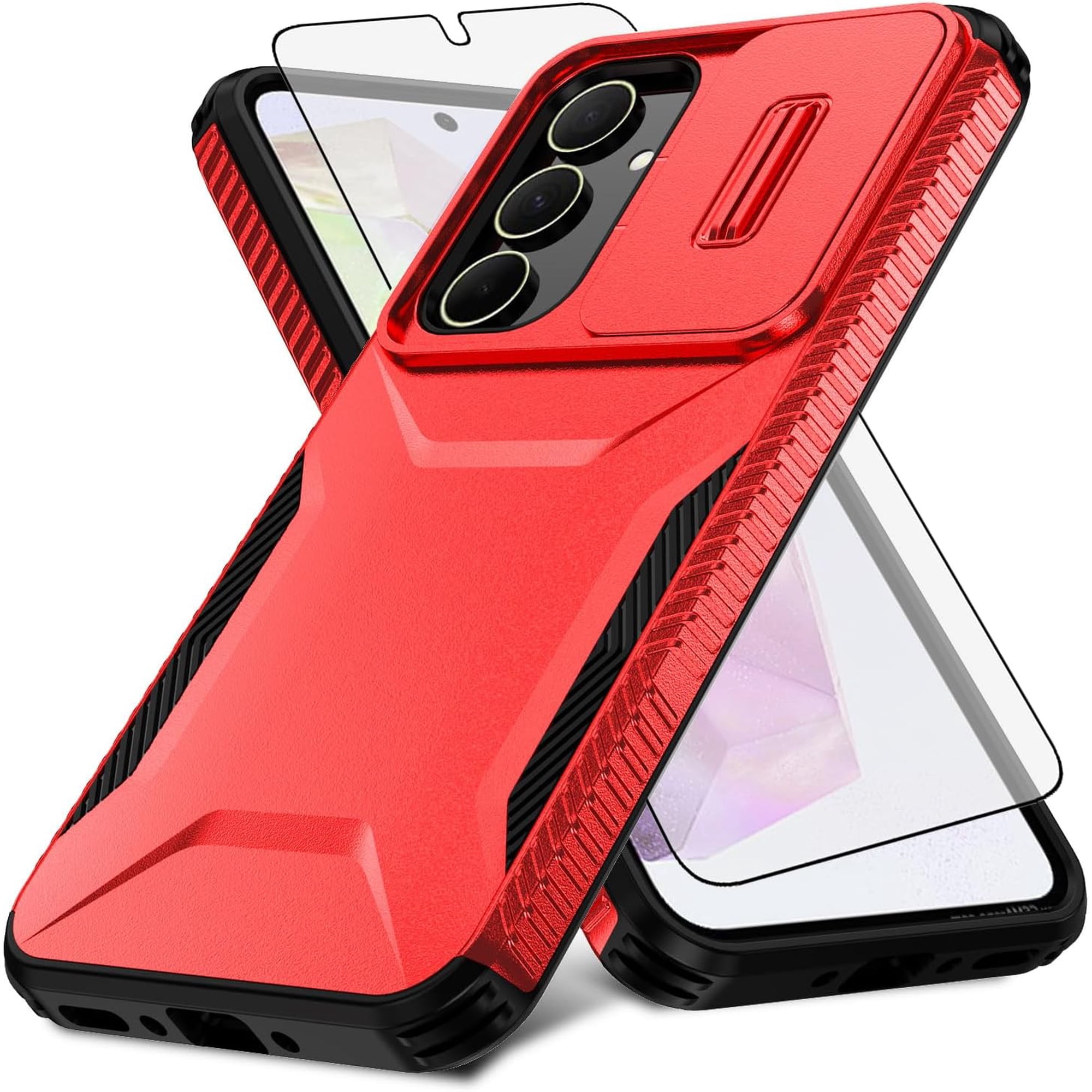 MYKOMI Phone Case for Samsung Galaxy A35 5G with Tempered Glass Screen Protector and Slide Camera Cover Slim Rugged Hybrid Shockproof Protective Hard Cell Accessories A 35 35A A355G Women Men
