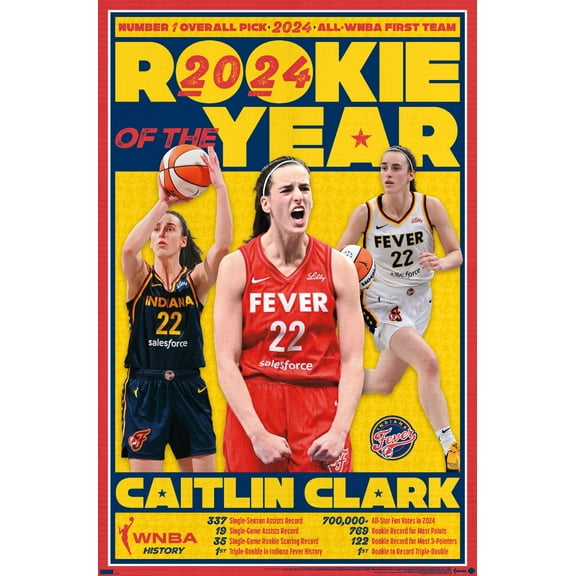 WNBA Indiana Fever - Caitlin Clark 2024 Rookie of the Year Wall Poster, 22.375" x 34"