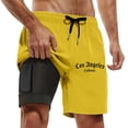thumbnail image 1 of Men Workout Shorts Swim Trunks Compresssion Liner Inseam Board Shorts Bathing Suit With Pockets Athletic Shorts Yellow M, 1 of 4