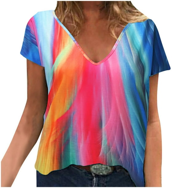 Tops de talla grande para mujer, con estampado de corazones, a rayas, con cuello en V, manga corta, blusas a la moda, Tops con manga casquillo Pompotops hkajfhjk464165