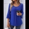 thumbnail image 4 of Blusa Elegante con Volantes para Mujer, 3/4, Cuello Redondo, Doble Capa, , Túnica. Azul XL, 4 of 10