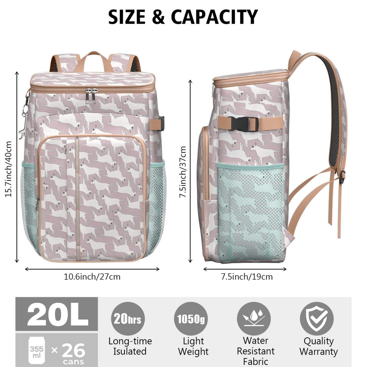 Travel Cooler Bag - Vintage Bull Terrier Camping Beer Cooler Backpack with Bottle Opener- Waterproof Insulated Picnic Backpacks - Cooler Bag for Beach