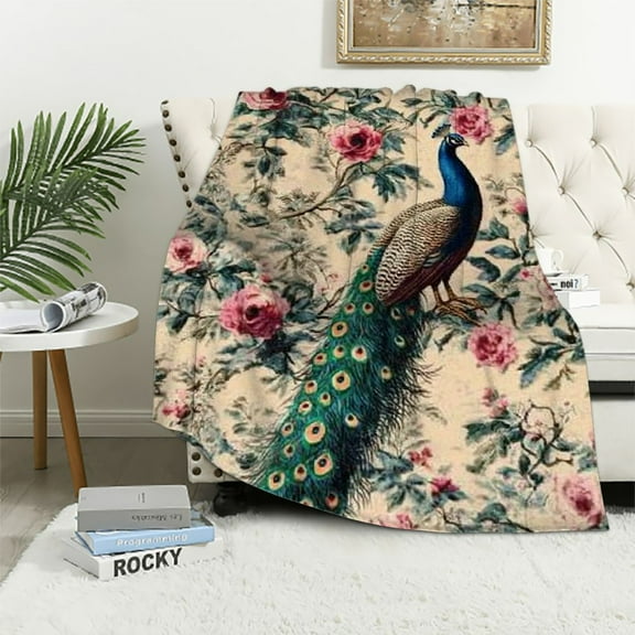 BCIIG Retro Peacock Blanket Gifts for Kids Adult Women Vintage Bird and Flower Throw Blankets,Soft Comfy Lightweight for Room Couch Bed Sofa Modern Elegant Decor,Nature Lovers 40x50in