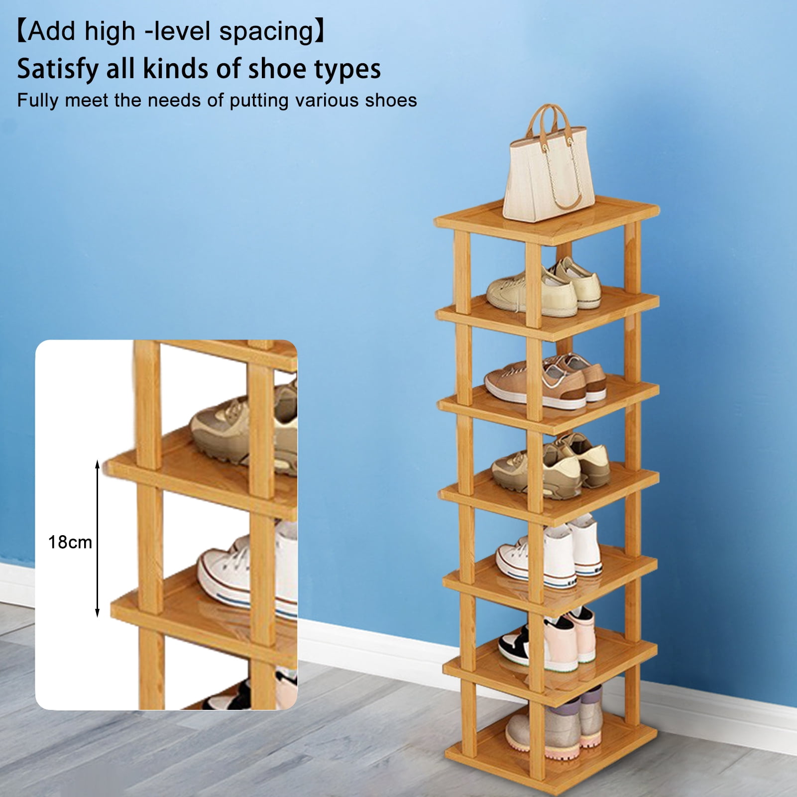 TidBay 5/7/8 Tiers Vertical Shoe Rack, Wood Narrow Shoe Rack, Small Shoe Organizer, Space Saving Corner Shoe Shelf, Tall Shoe Tower, Free Standing Shoe Rack for Entryway, Closet, No-Tool Need