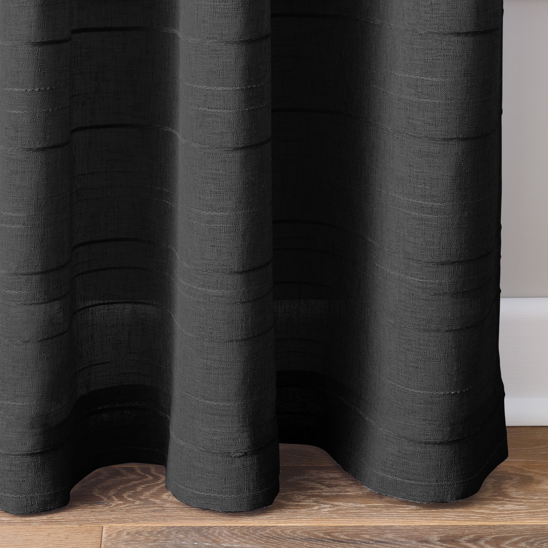 Mainstays Woven Stripe Sheer Tab Top Curtain, Single Panel, Black, 50" W x 95" L