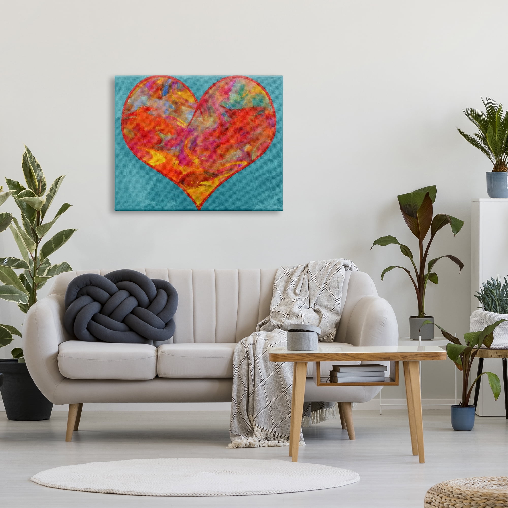 Stupell Industries Modern Heart on Blue Abstract Painting Gallery Wrapped Canvas Art Print Wall Art, 40 x 30