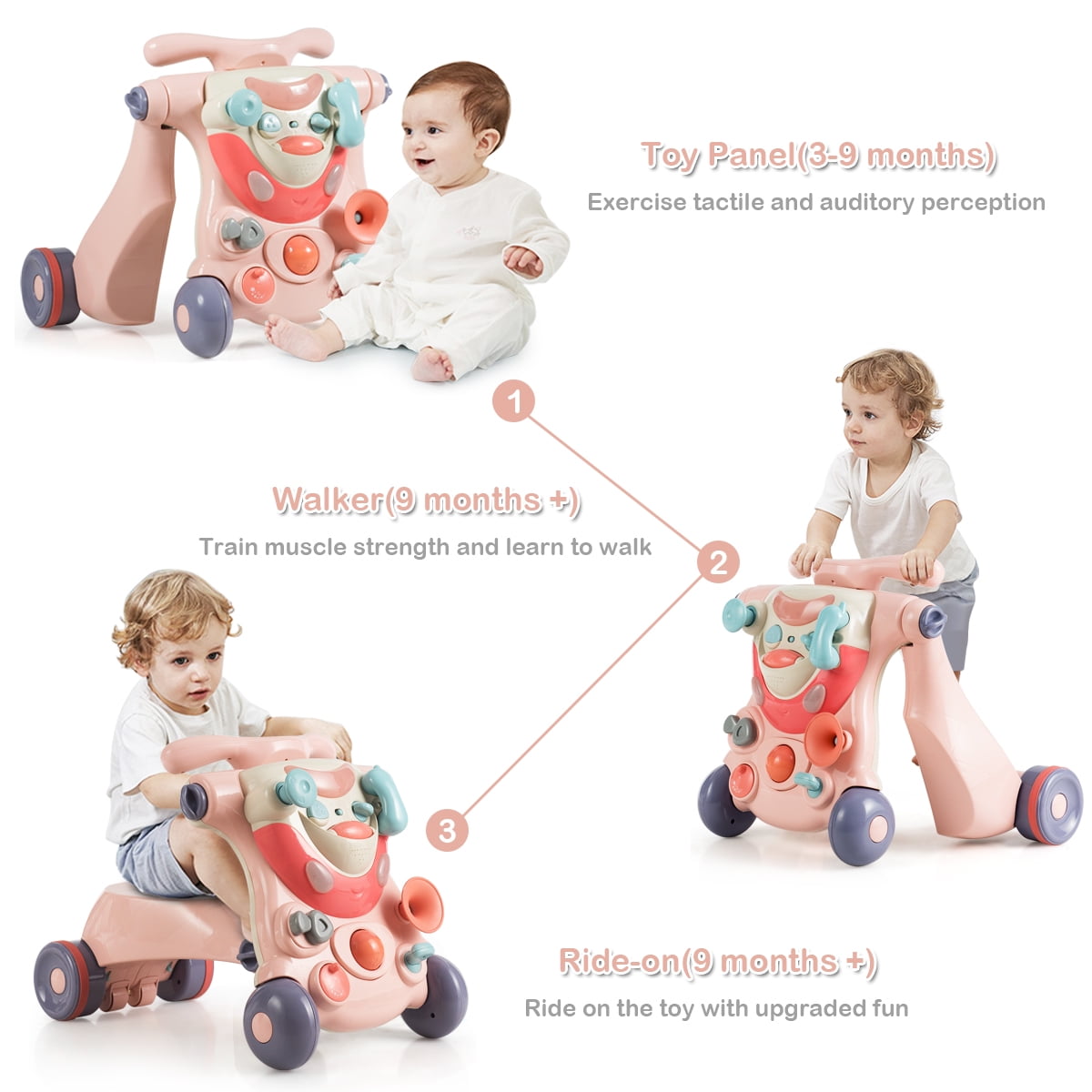 Infans 2-in-1 Baby Sit-to-Stand Walker Kids Activity Center Toddler Walking Toy Blue