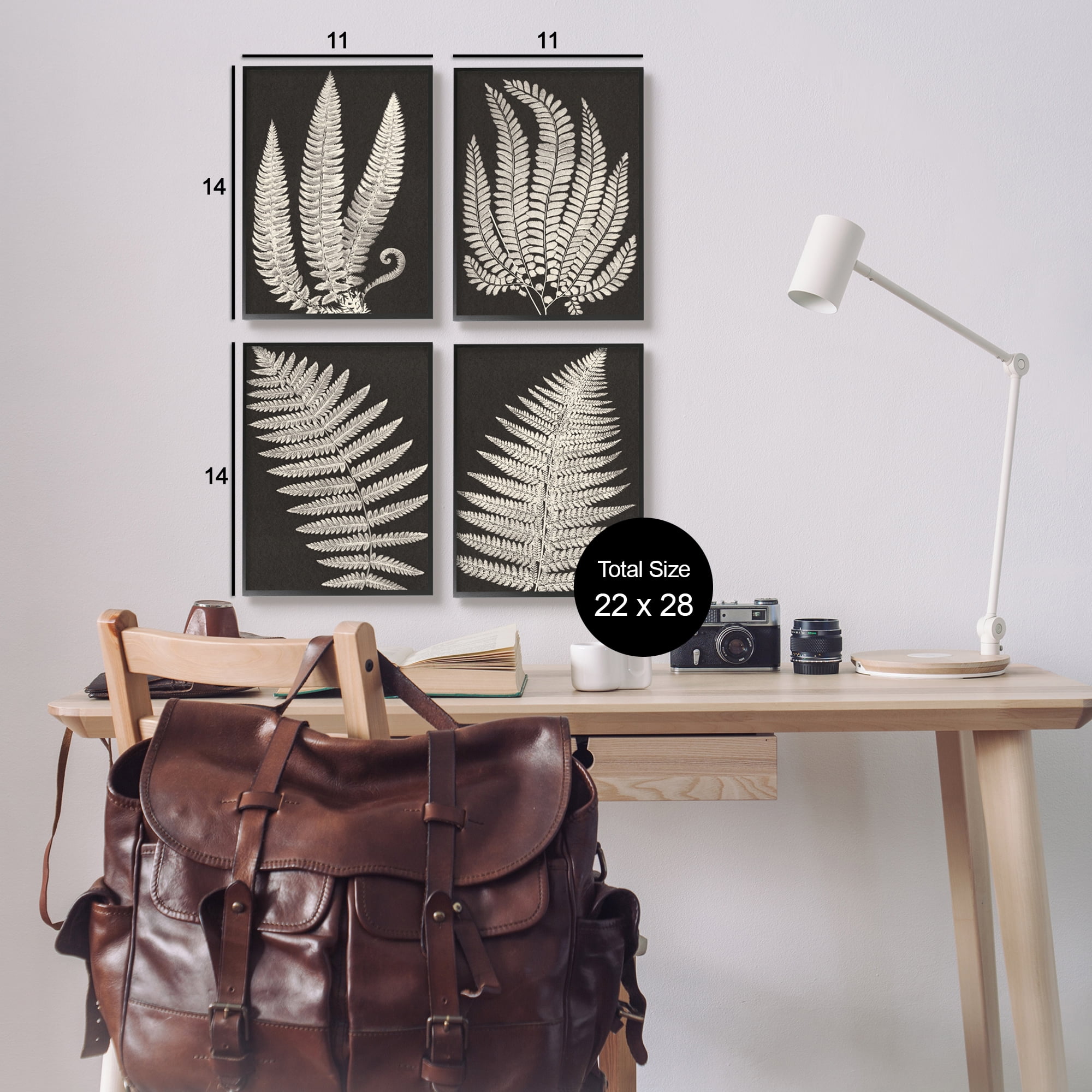 Stupell Vintage Nature Fern Leaf Silhouettes Botanical & Floral Painting Black Framed Art Print Wall Art, Set of 4