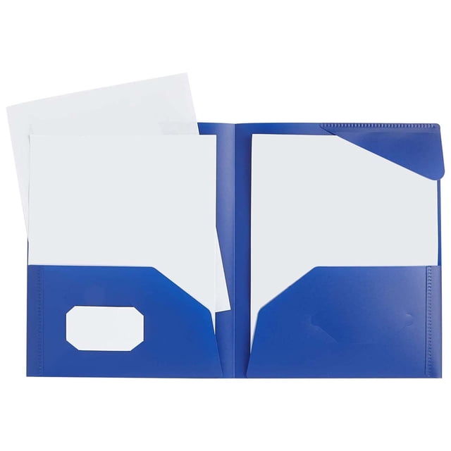 Two-Page Folder with Inner Flap Color Two-Page Folder Blue, Poly Two Pocket Folder Three Hole Punch Prong Fasteners Letter Size Inside Two Folders with Flip Lid Color Two Folders