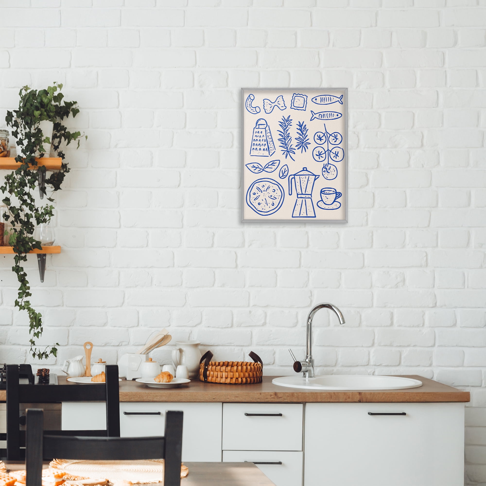 Stupell Industries Pasta & Espresso Simplicity Gray Framed Giclee Art, design by Camila Juncos
