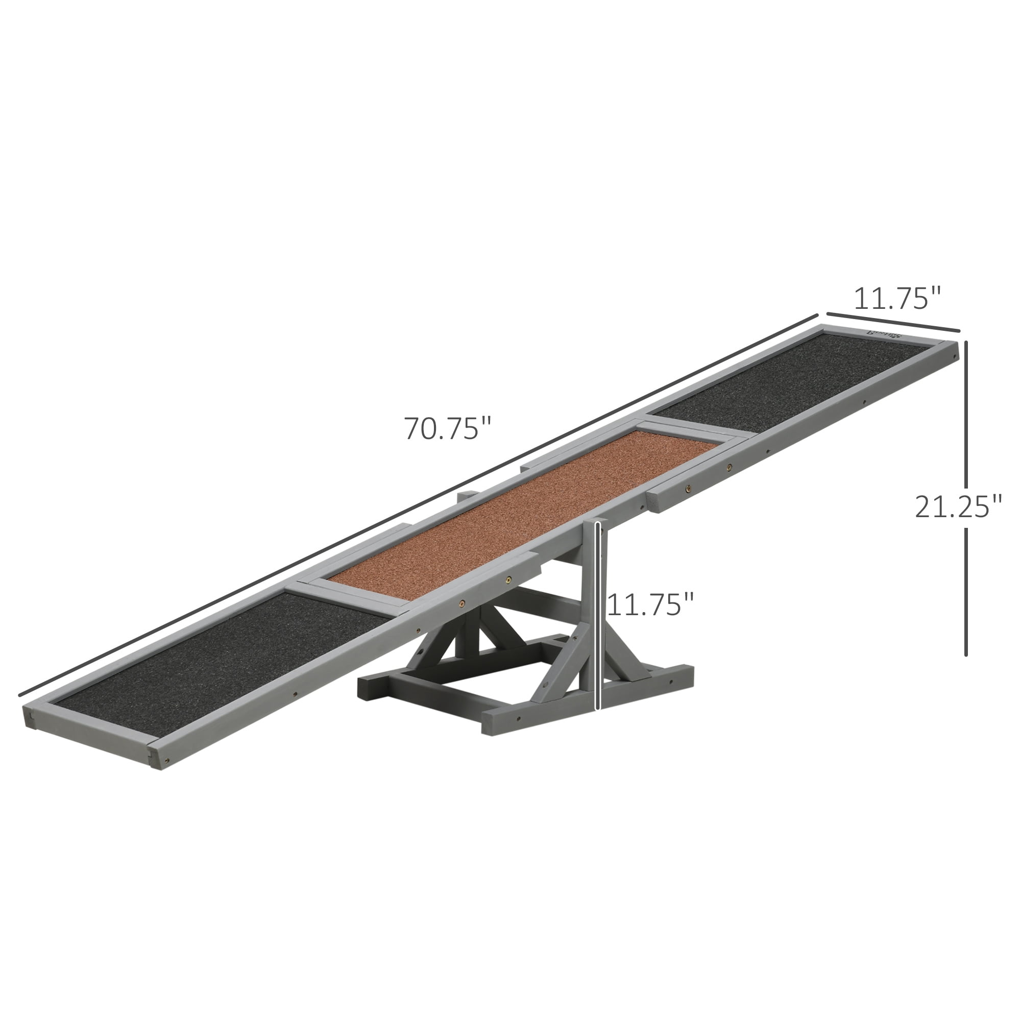 Wooden Dog Agility Seesaw, 71" Pet Training Exercise Teeter Totter, Weather Resistant Outdoor Platform Toy with Anti-Slip Surface, Gray for All Sized Dogs