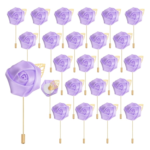 Uxcell 24pcs Light Purple Rose Boutonnieres Pins for Wedding Formal Party
