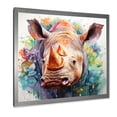 thumbnail image 2 of Designart "Portrait of an Innocent Rhino" Animals Framed Wall Art Decor - Modern Green Rhinoceros Entryway Framed Wall Art, 2 of 6