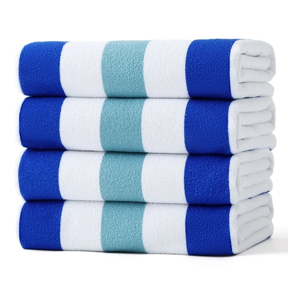 Smuge 4 Pack Cabana Stripe Beach Towels Set, 60x30 inches Microfiber Lightweight Outdoor Large Swim Towel for Adults (Navy Green)