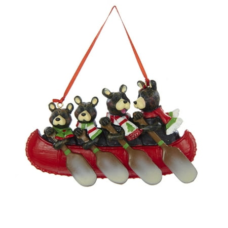 Club Pack of 12 Brown Bear Family of Four in Red Canoe Christmas Ornaments for Personalization