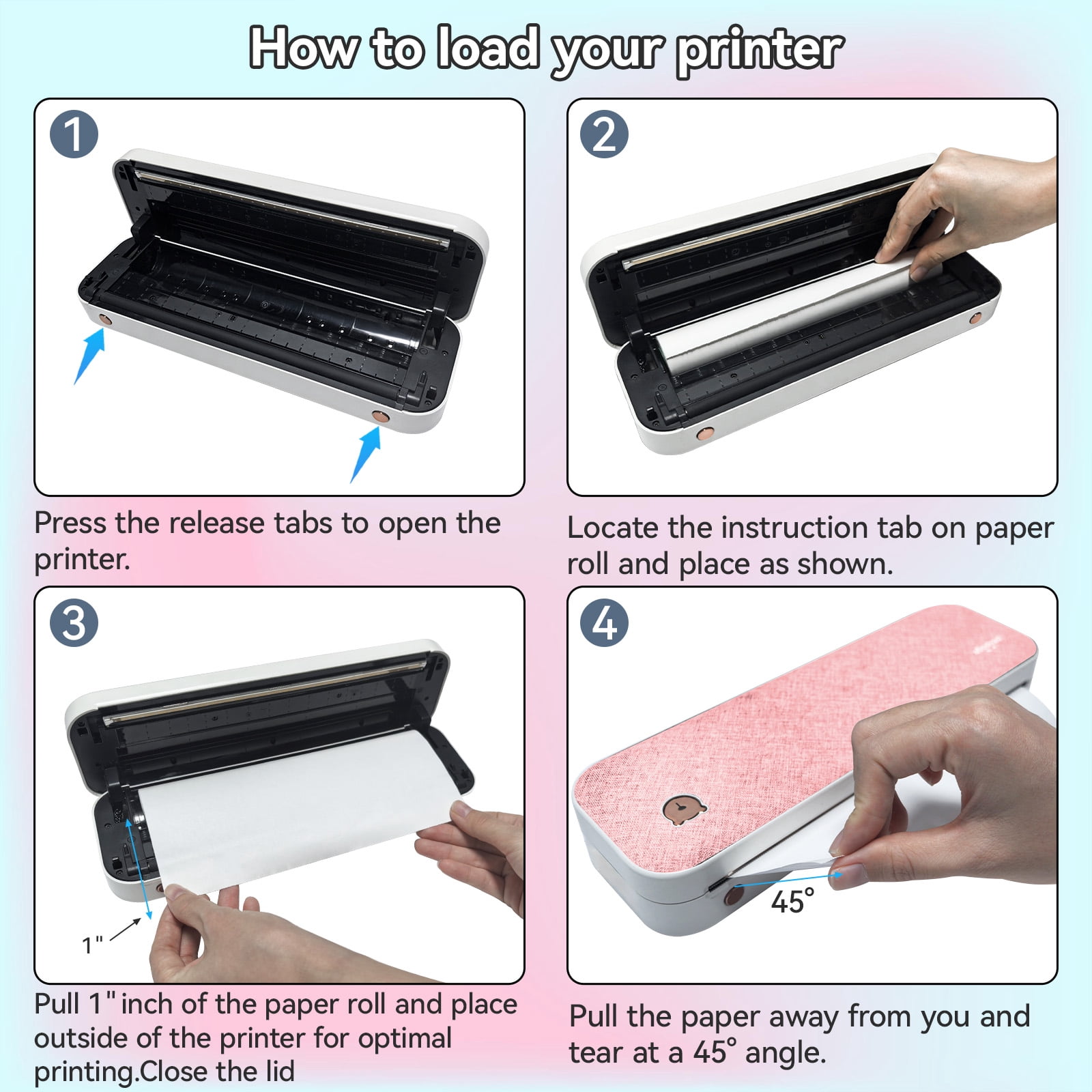 Peripage A40 Thermal, Portable, Wireless, Inkless, Bluetooth, Mobile, Travel Printer, 8.26"x11.69" US Letter, Photo Printers, Pink, New
