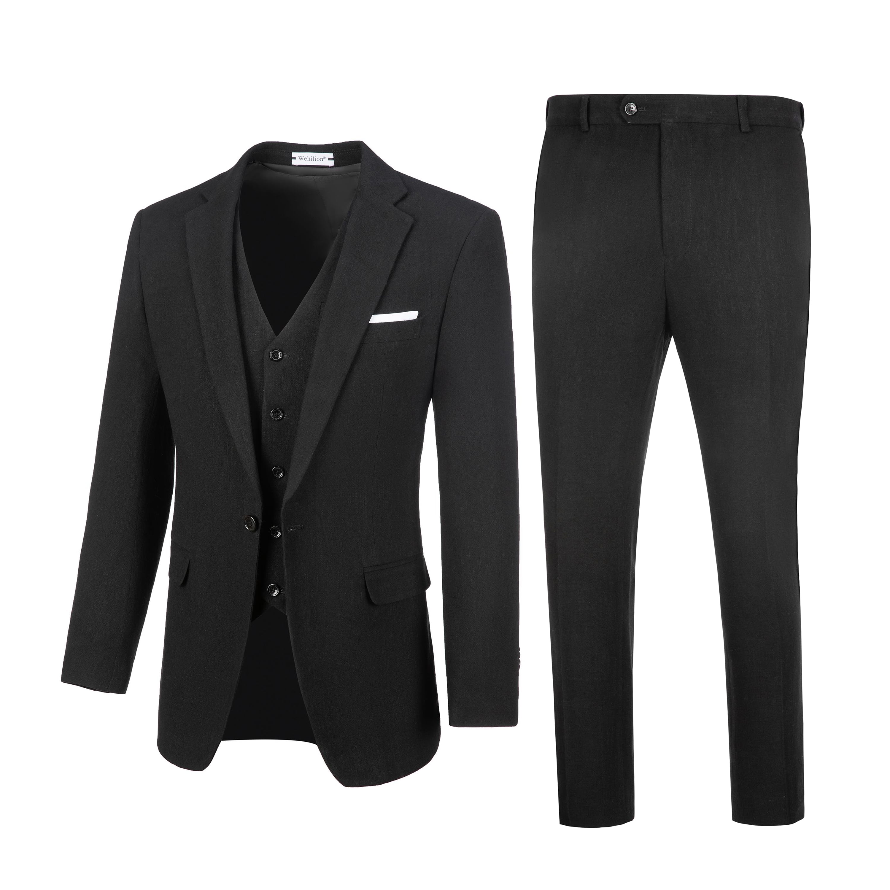 Wehilion Men’s Slim Fit Suit One Button 3-Piece Blazer Dress Business ...