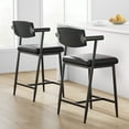 thumbnail image 1 of Bar Stools Set of 2 with Arms, 26" Counter Height Barstools Set with Back & Footrest, 2-Piece Modern Bar Stools Set with Heavy Duty Frame, Wide Seat for Counter Bar, Kitchen Island, Easy Assembly, 1 of 23