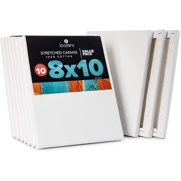 Loomini 8x10 Canvas Boards - 10 Pack, 100% Cotton Pre-Primed Stretch, for Acrylic and Oil Paint