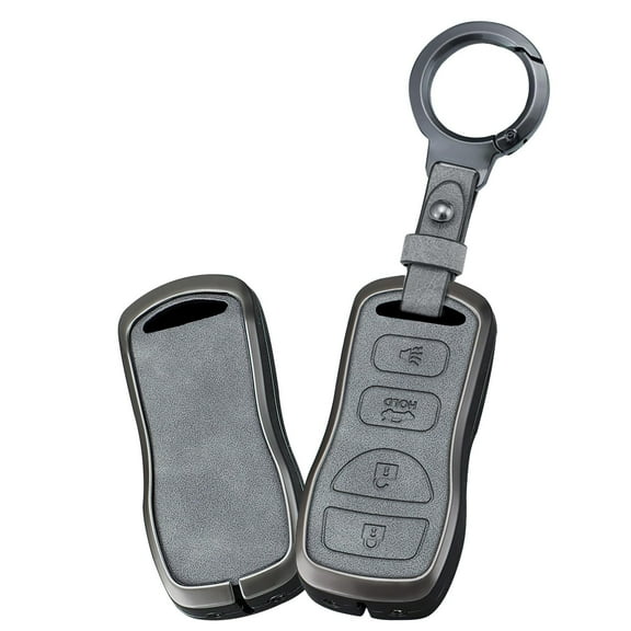 4 Button Key Fob Cover Compatible with Nissan Armada Frontier Murano Pathfinder Quest Titan Xterra Infiniti QX56 JA60 FX35 Accessories Smart Key Holder with Keychains