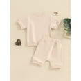 thumbnail image 4 of vera natura Toddler Girls 2PCS Shorts Sets Short Sleeve Letter Print Tops Solid Color Shorts Sets, 4 of 9