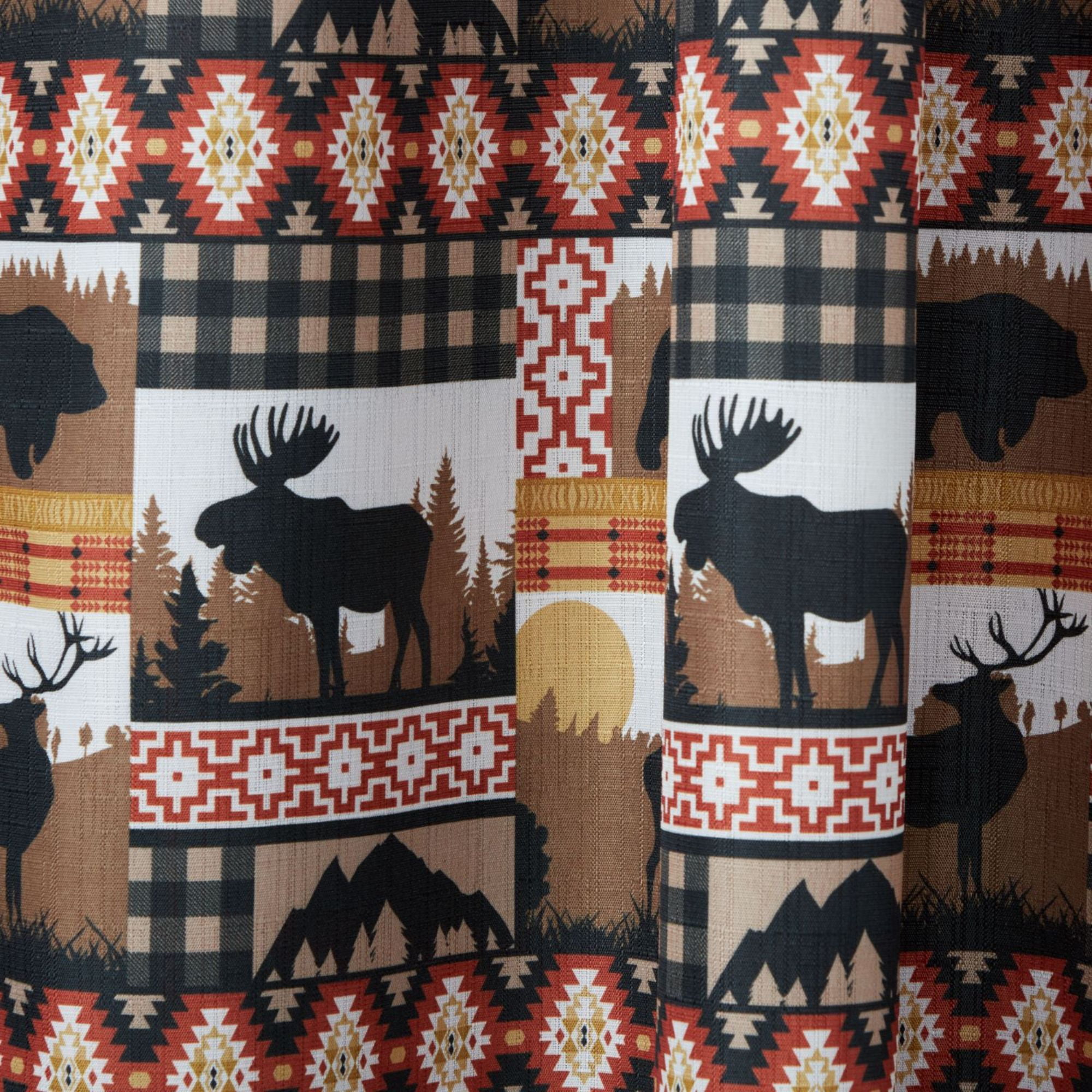 Estate View™ Moose Lodge Light Filtering Rod Pocket Straight 3 Piece Tier Valance and Curtains Set, 54"x36", Green Black