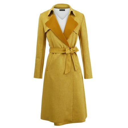 MBJ WJC1613 Womens Suede Coats Long Duster Jacket Trench Coat with Belt L