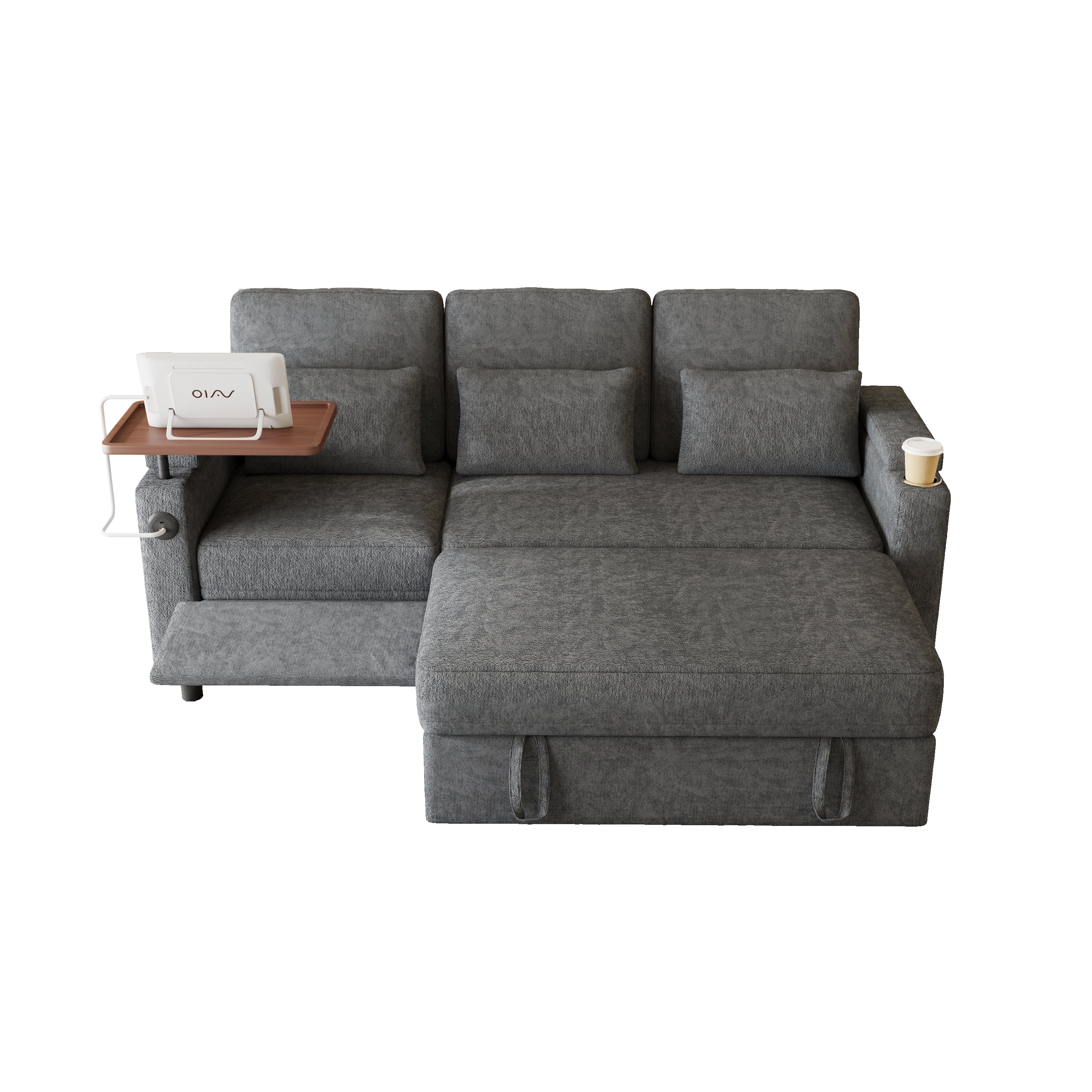 TiramisuBest 81" 3-in-1 Convertible Sleeper Sofa Bed with Power Recliner,Chenille Sofa Couch with Tray Table & USB for Living Room,Dark Gray