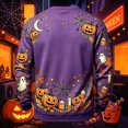 thumbnail image 4 of Men's Halloween Themed Sweatshirt Pumpkin Ghost Graphic Casual Vintage Long Sleeve Crew Neck T-Shirts Fall Winter Trendy Breathable Comfortable Top Purple L, 4 of 4