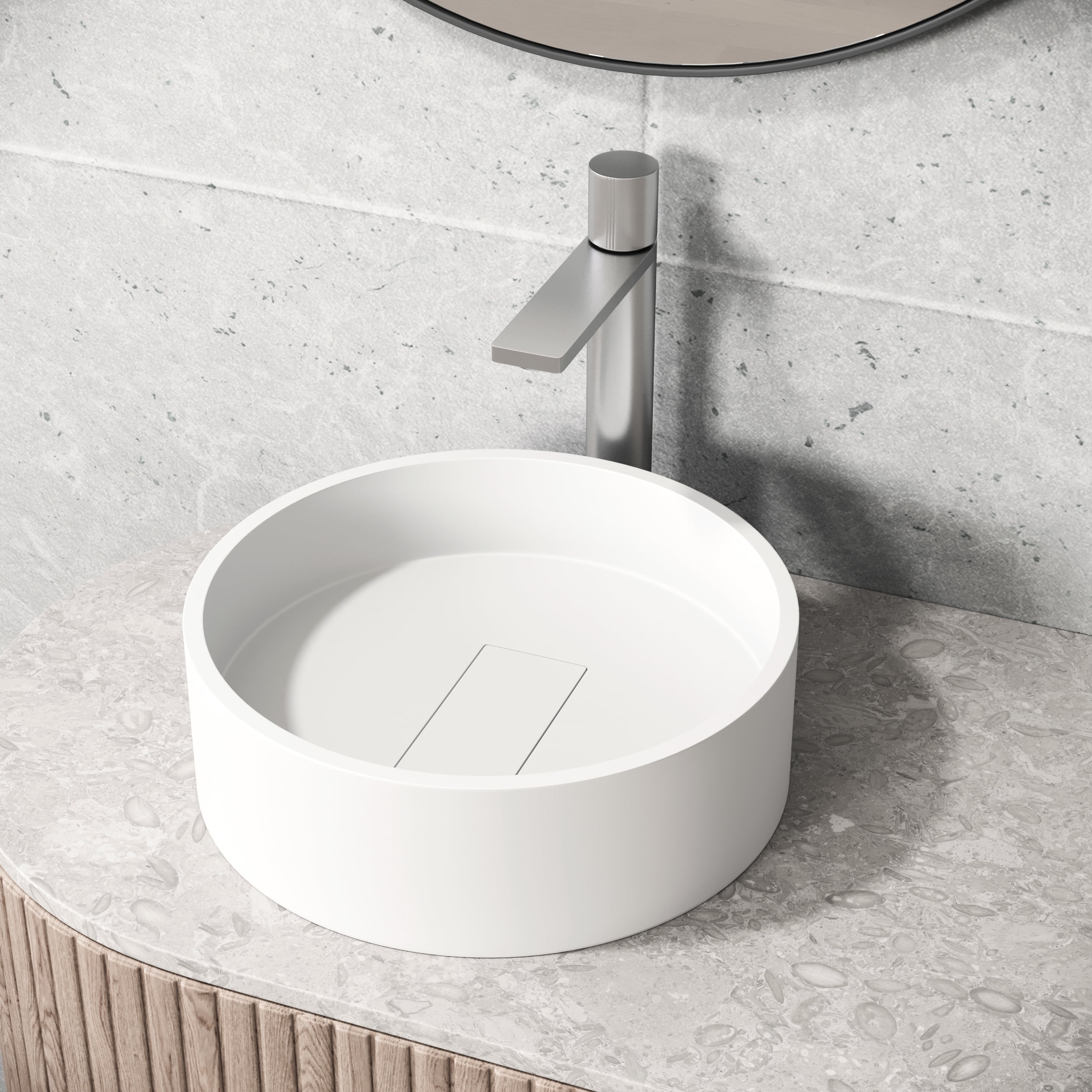 VIGO Bryant Modern White Matte Stone 15 in. L x 15 in. W x 5 in. H Round Vessel Bathroom Sink