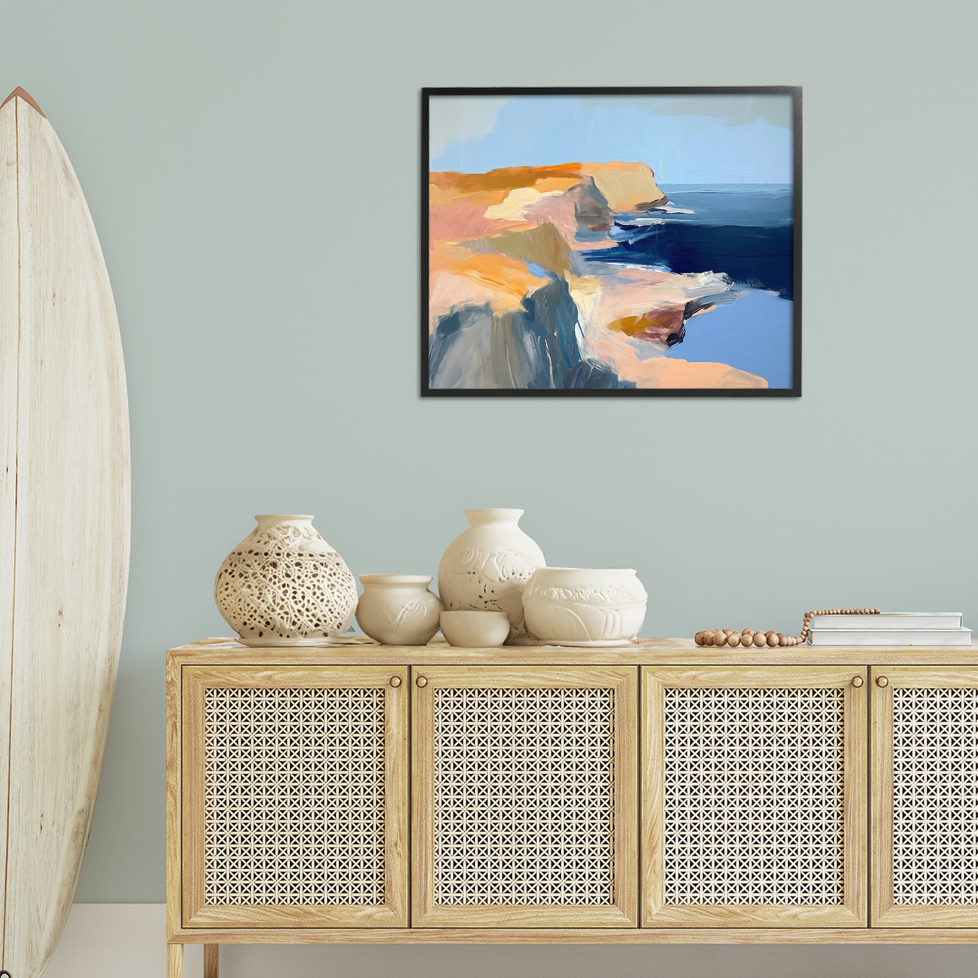 Stupell Industries Rugged Cliffs Coastline Coastal Painting Black Framed Art Print Wall Art, 30 x 24