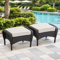 Unnifurnzi Patio Ottoman Set of 2-All Weather Wicker Outdoor Footstool with Removable Cushions Outdoor Olefin Fabric Outdoor Foot Rest for Deck Porch Balcony Garden-Gray/Blue