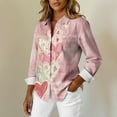 thumbnail image 3 of Fgvctg Long Sleeve Button Down Shirts for Women V Neck Shirt Collared Classic Blouses Date Day Love Heart Print Plus Size Business Casual Tops Light pink XL, 3 of 5