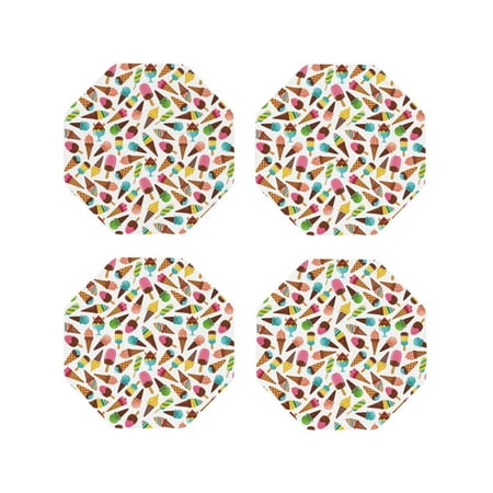 

Fuzoiu Ice Cream Popsicles Print Leather Coasters Set Drink Coasters Set of 4 for Tabletop Protection Durable PVC Coasters Home Décor and Housewarming Gift-Octagon
