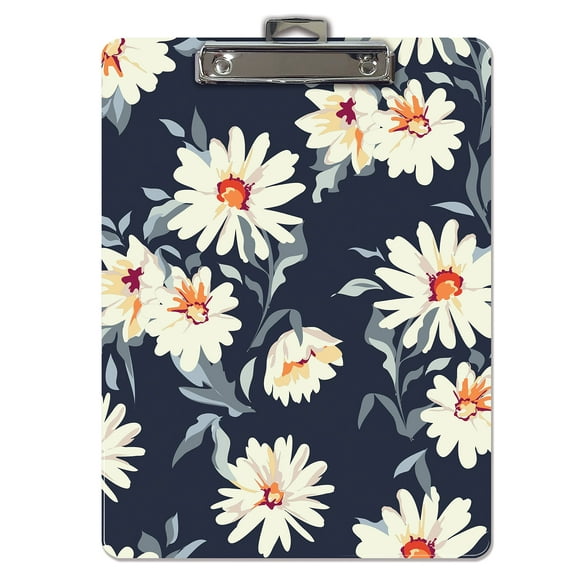 Fashion Clipboard, Floral Design, Standard A4 Letter Size, 12.5" x 9", Wooden Clipboard, Low Profile Clip with Retractable Hanging Tab, Decorative Clipboard, by Better Office Products (Large Daisies)