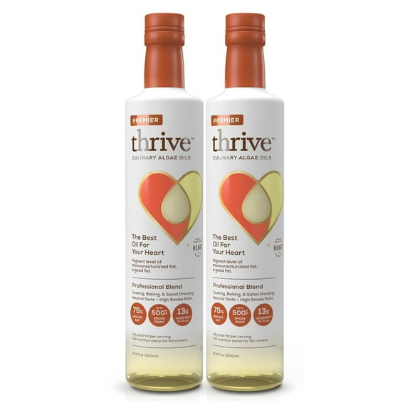 Thrive Algae Cooking Oil - Heart and Health-Conscious Cooking Oil, Rich in Omega-9 Monounsaturated Fat, Premier Blend, 16.9 fl oz, 2 Pack