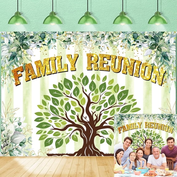Family Reunion Backdrop Family Tree Photography Background Green Eucalyptus Leaves Glitter Dots Home Gathering Party Decorations Banner Photo Booth Props