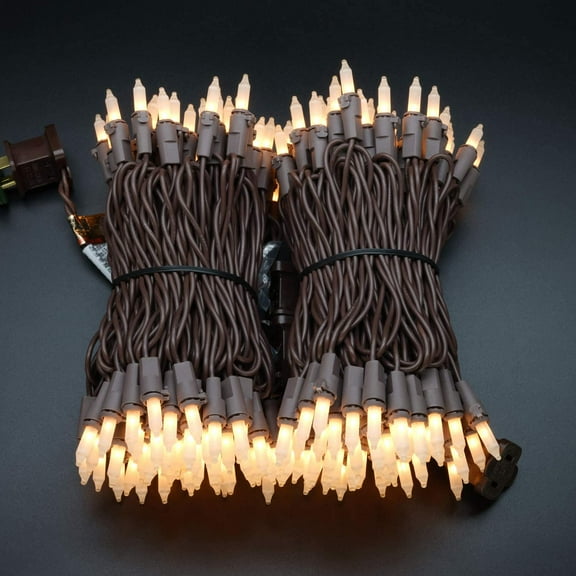 THESG-Frosted White Christmas Lights with Brown Wire, 66 Feet 200 Count UL Certified String Lights, Pack of 2 Sets 33 Ft 100 Count Incandescent Mini Light Set (Frosted White)