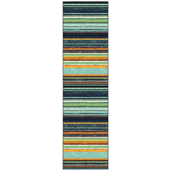 Ottomanson Striped Hallway Runner Rug 2'7" x 9'10" - Non Slip Low Pile Carpet, Multicolor