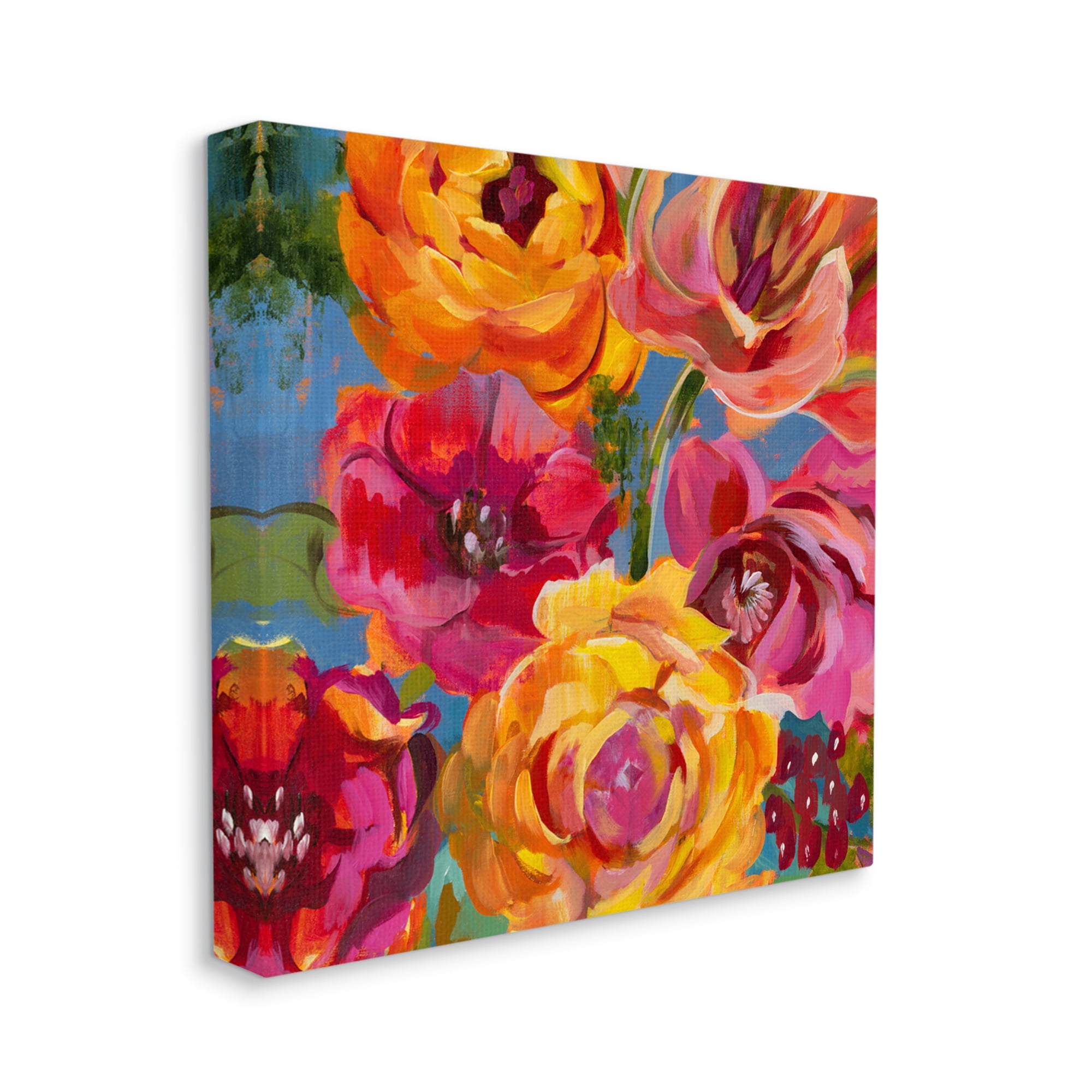 Stupell Industries Pink & Yellow Florals Botanical & Floral Painting Gallery Wrapped Canvas Print Wall Art, 17 x 17