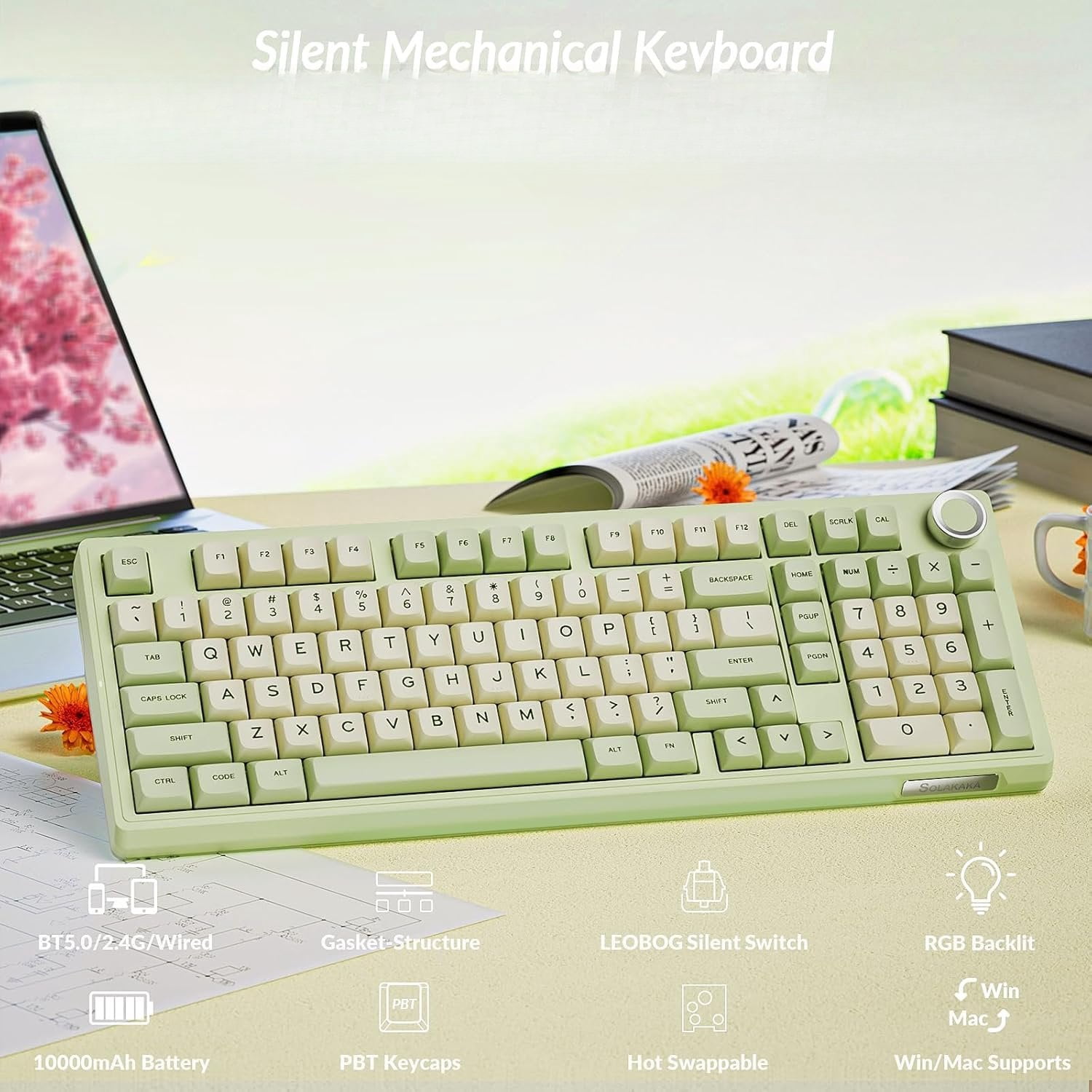 KI99 Pro Mechanical Keyboard Quiet ,Hot Swappable Pre-Lubed Switches Silent Keyboard with RGB Backlit,Gasket Structure Gaming Keyboards(GreenWhite, Silent )
