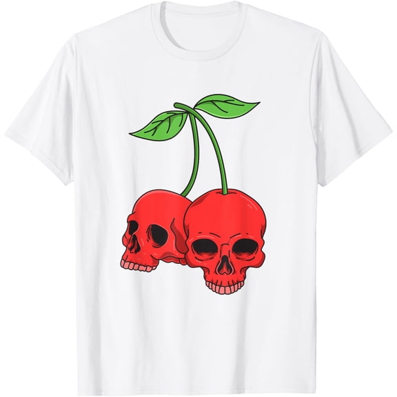 Cherry Skull Skeleton Head Bones Fruit Lover Halloween T-ShirtMen's and women's pure cotton short-sleeved shirts