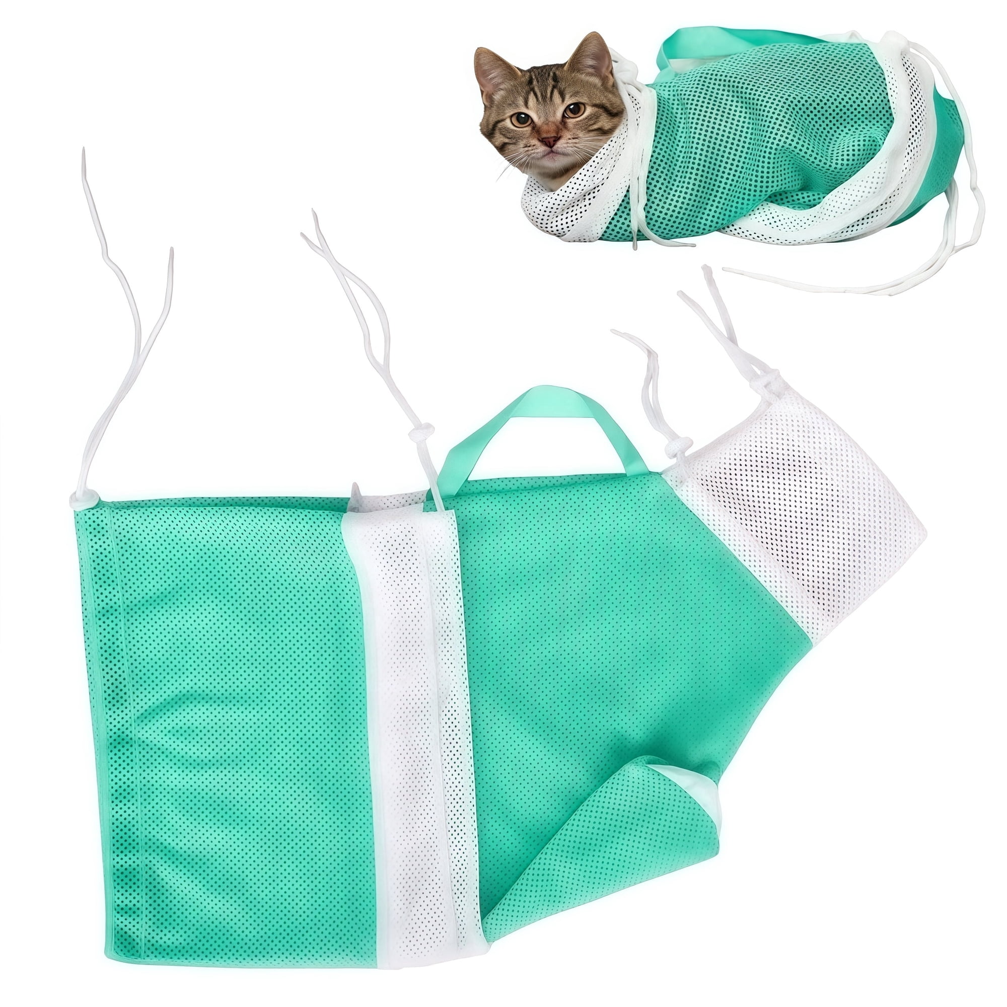 Detachable Breathable Mesh Cat Bathing Bag, Adjustable Anti-Scratch Cat Washing Restraint Bag with Carry Handle, Reusable Pet Grooming Bag for Bathing Nail Trimming Injection Home Vet Use